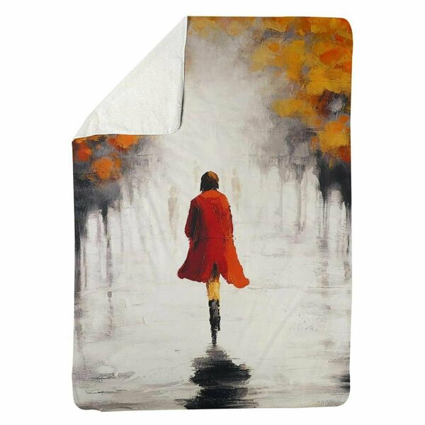 Begin Home Decor 60 x 80 in. Woman with A Red Coat by Fall-Sherpa Fleece Blanket 5545-6080-CI123